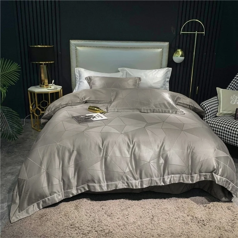 

White Gray ( +Bed Sheet+Pillow Shams) Top Satin like Silk Duvet Cover Bottom and Bed sheet is 100%Cotton