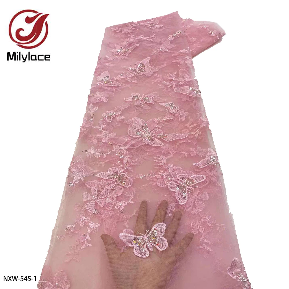 

Luxury Beaded African Lace Frabric High Quality French Lace Sequins Embroidered Lace Fabric for Wedding Dress NXW-545