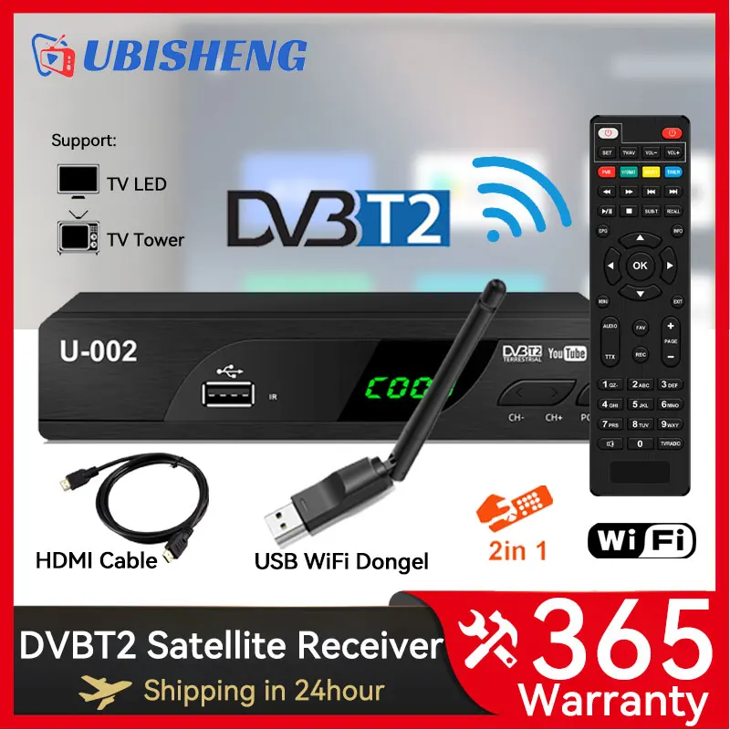 

UBISHENG Digital Terrestrial TV Receiver DVB T2 TV BOX HD 1080P Media Player TV Tuner Receptor Set Top Box 2in1 Retome Control