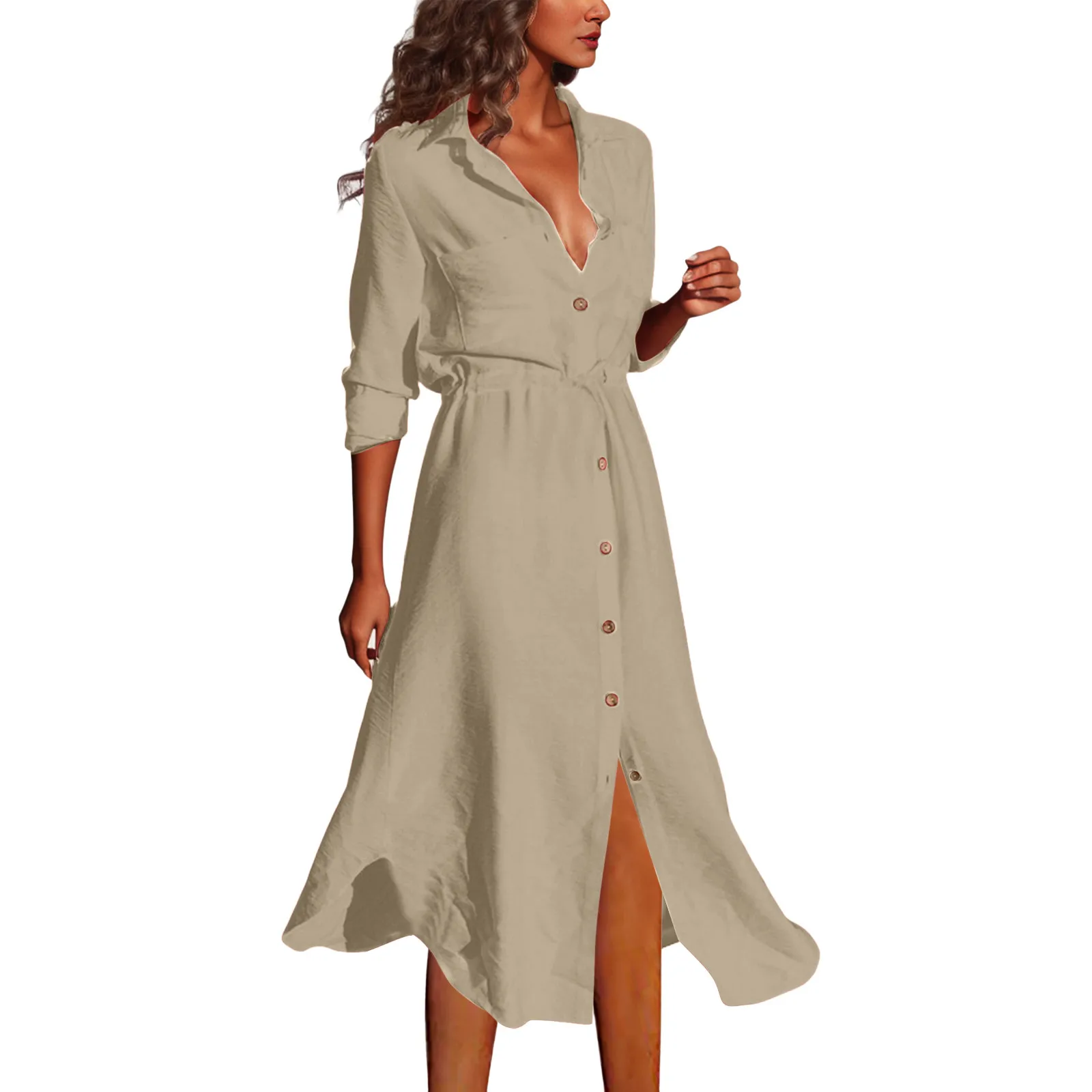 

Women's Belt Elegant Single Breasted Multi Button Fashion Temperament Solid Color Irregular Summer Dresses Casual Midi