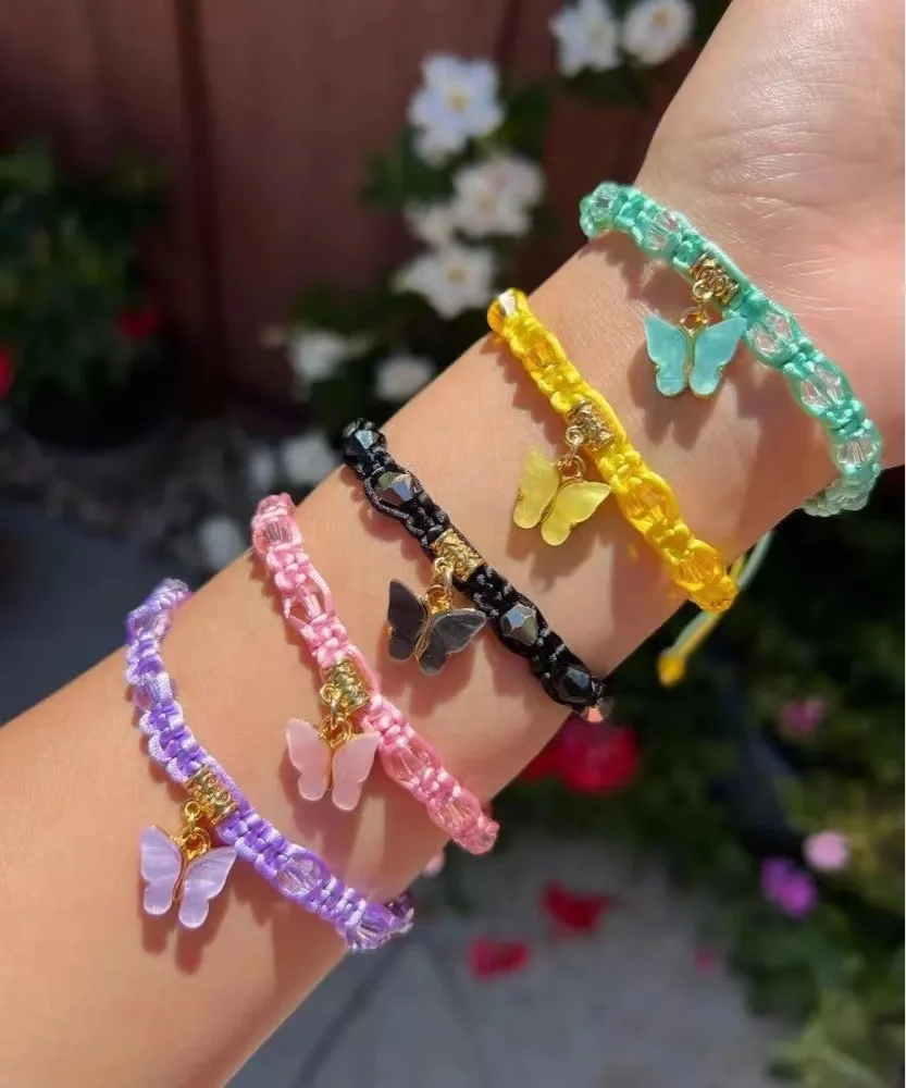 

12 Pcs Six Color Butterfly Charm Bracelet Handmade Braided Rope Thread Adjustable Bracelets&Bangles Lucky Jewelry Friends Gift