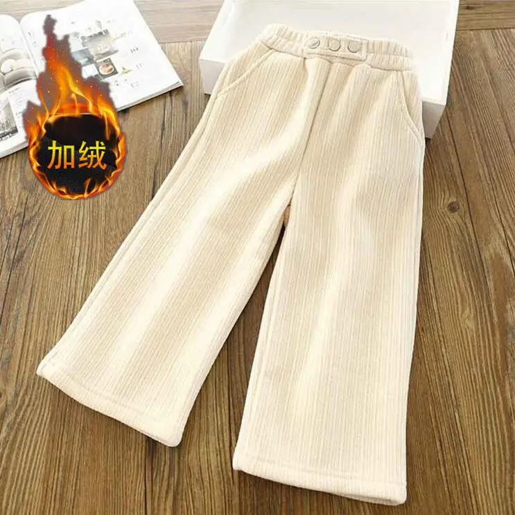 Girls Pants Autumn Winter Thick Warm Wide-Leg Pants for 3-12Years Kids Clothes Fashion Korean Children's Loose Casual Trousers images - 6