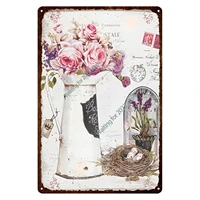 rose tulip coreopsis forever bloom flower retro vintage metal plate decoration wall decor tin metal sign poster for florist home