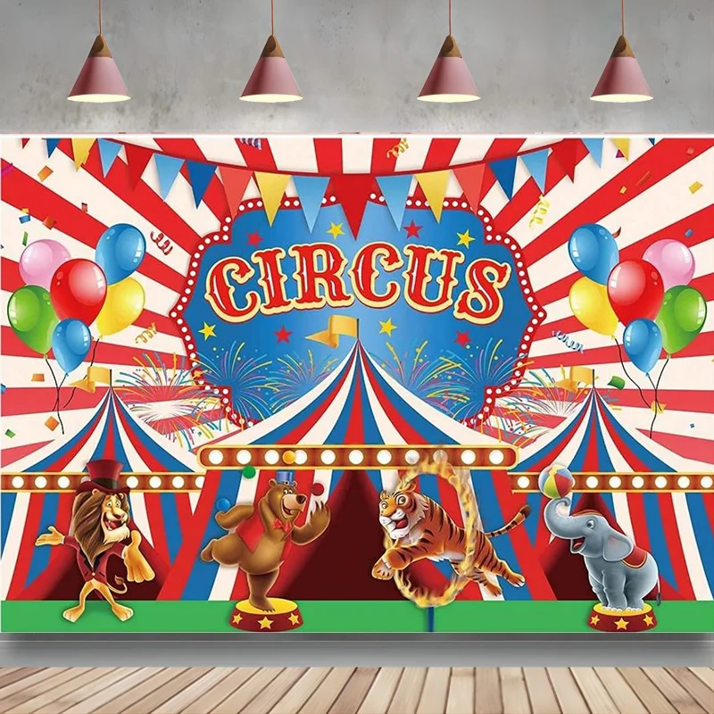 

Circus Backdrop for Photoshoot Red Tent Carnival Baby Shower Kids Birthday Party Banner Photography Background Photo Booth Props
