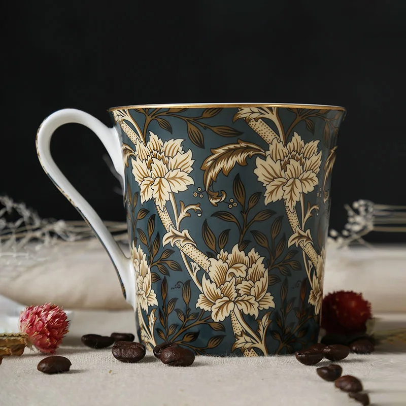 

JINYOUJIA British Retro Begonia Coffee Cup Tea Mug Bone China Ultra Thin Mugs Home Porcelain Drinkware Ceramic Coffeeware