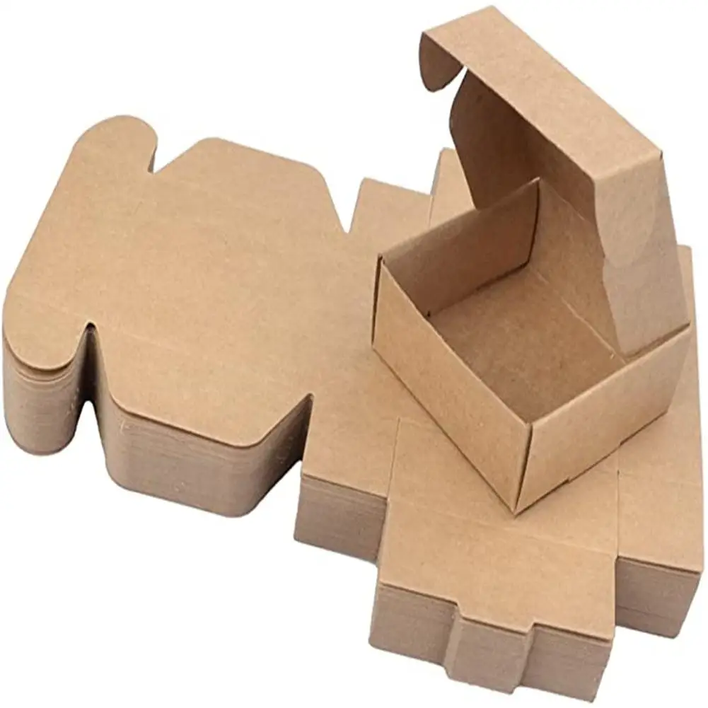

50pcs Square Kraft Paper Box Strong Reusable Assemble Jewelry Candles Soaps Packaging Carton For Wedding Festival Parties