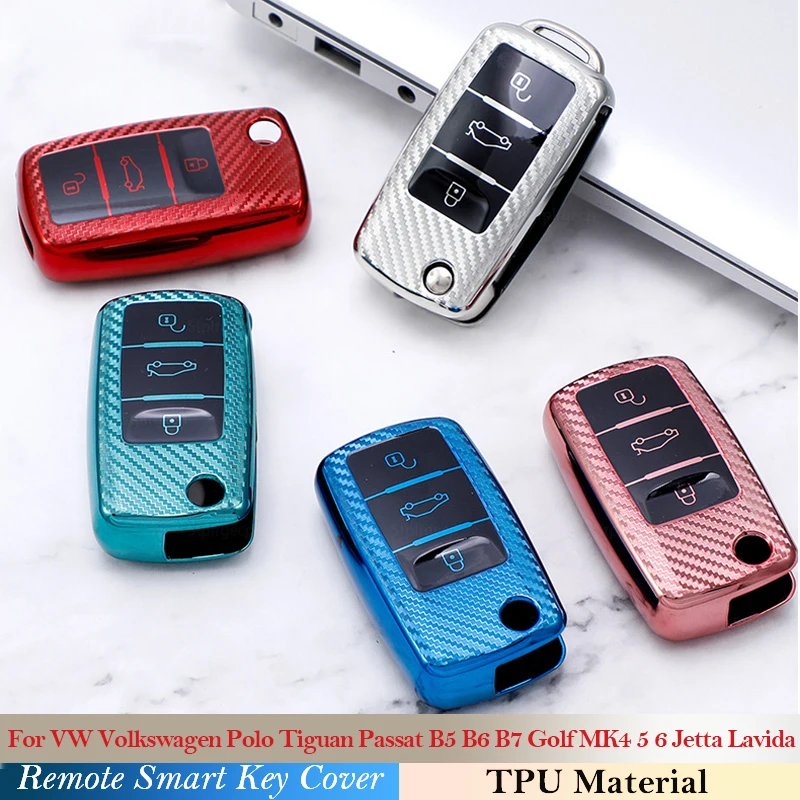 

Чехол из ТПУ с Карбоновым узором для автомобильного ключа для VW Volkswagen Polo Tiguan Passat B5 B6 B7 Golf MK4 5 6 Jetta Lavida для Skoda Octavia