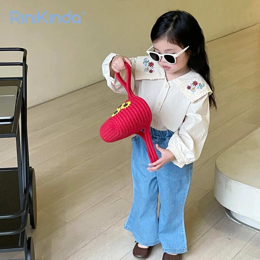 

Fashion Kids Girls Denim Jeans Pants 2023 New Autumn Girls Trousers Solid Flare Pants Children All-matching Clothing