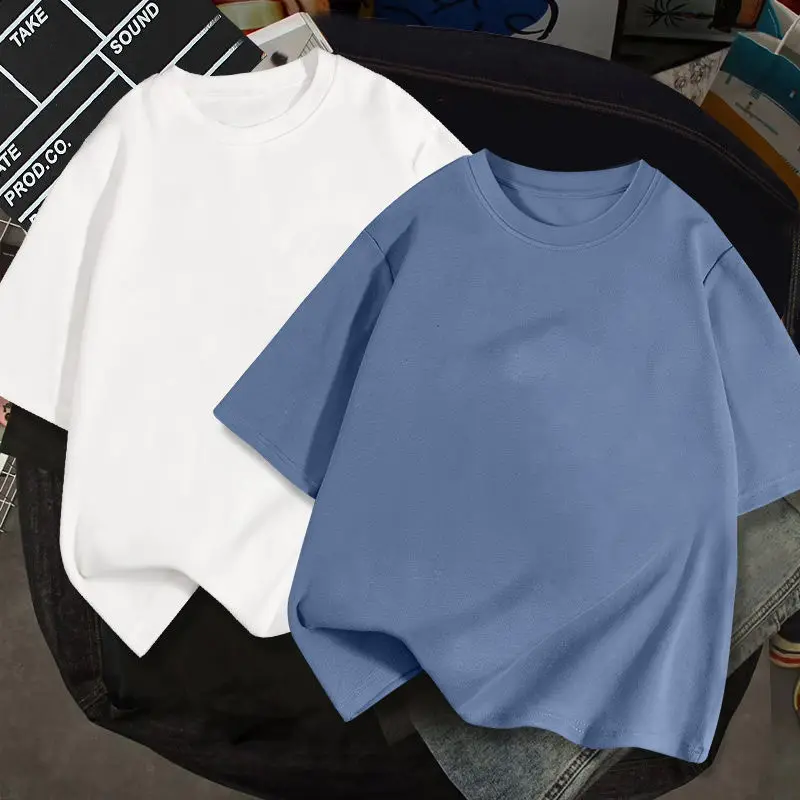 

Retro Versatile Simple Loose Cotton Men's And Women's Short Sleeve Solid Color T-Shirt Round Neck Half Sleeve
