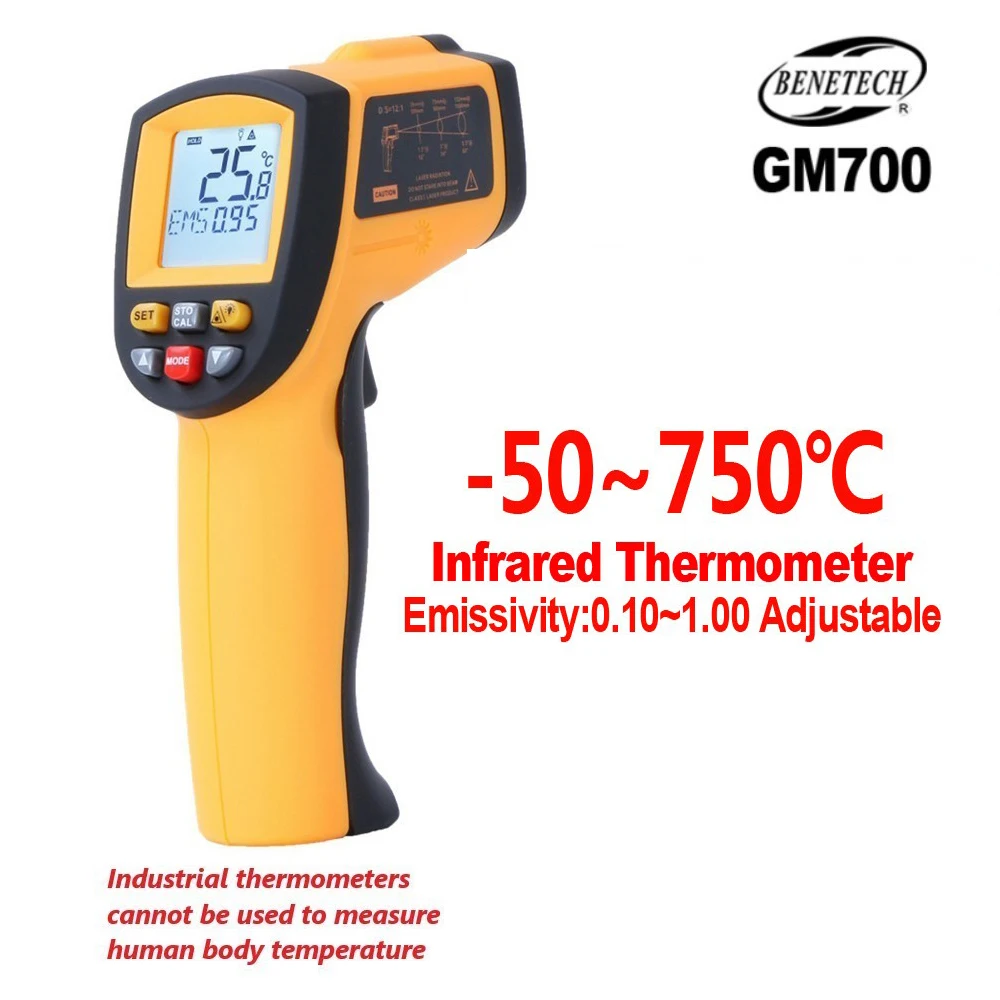 

Non-contact IR Digital Infrared Thermometer Laser Infrared Thermometer GM700 BENETECH Temperature Meter -50~750D℃ （-58~1382℉）