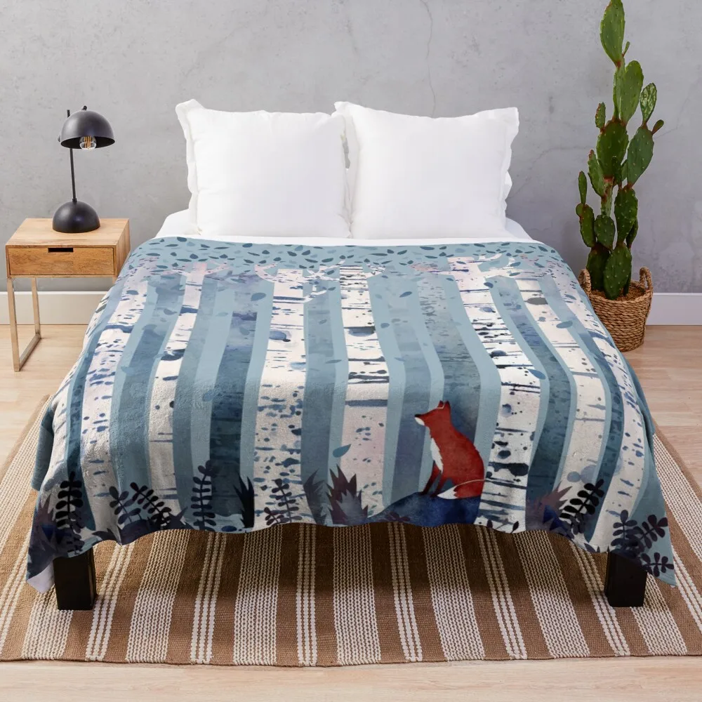 

The Birches (in Blue) Throw Blanket summer bedding blankets