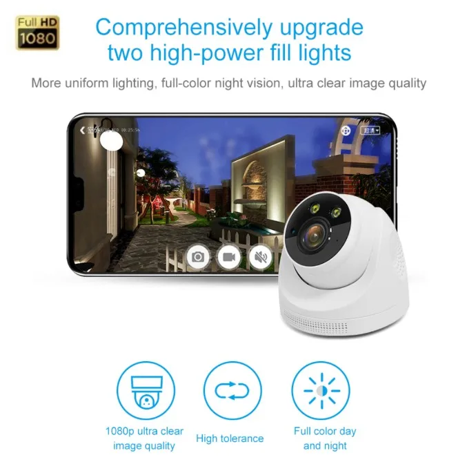 

1080p Wireless WiFi Home Monitor HD Night Vision Security Dual Light Source Micro Indoor Hemispherical Surveillence Cameras