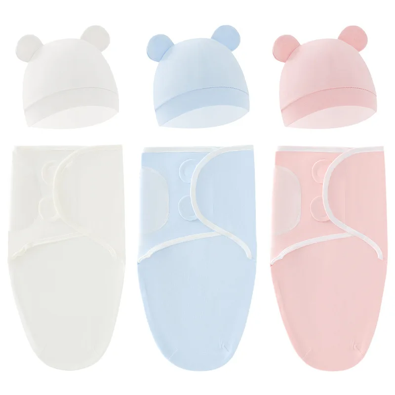 

Cotton Newborn Sleepsack Baby Swaddle Blanket Wrap Hat Set Infant Adjustable New Born Sleeping Bag Muslin Blankets 0-6Months