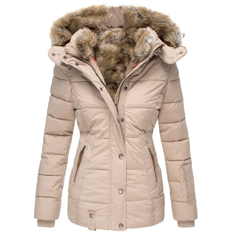 2022 New Winter Warm Woolen Collar Cotton Clothing Women's Zipper Long-sleeved Slim-fit Cotton-padded Coat Hooded Coat