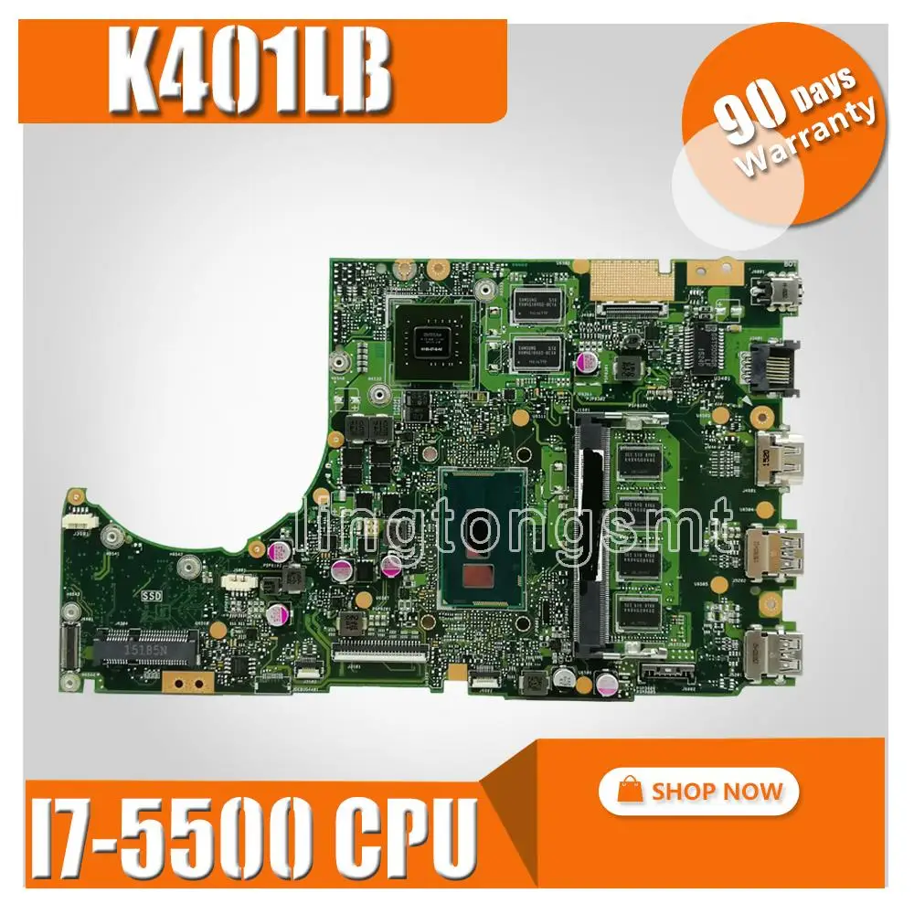 

K401LB I7-5500CPU With DDR3L 4GB RAM /GT940M/2G mainboard REV2.0 For Asus K401L K401LB laptop motherboard Tested Working