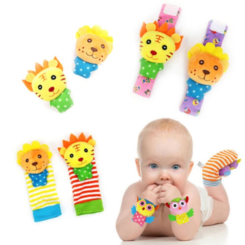 

2PCS/Pair Wrist Band Rattle Foot Socks Ring Bell Colorful Infant Baby Developmental Toy Plush Newborn Soft Doll Tiger Lion