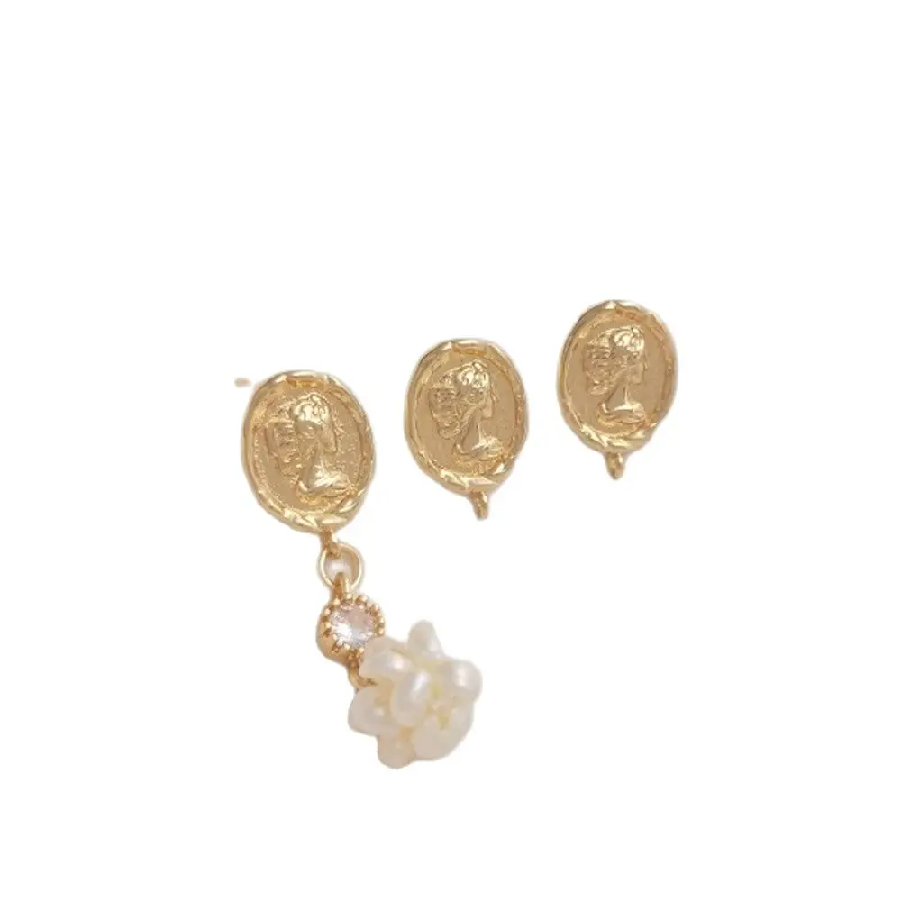 

14K Gold Filled Plating Queen's Head gold coin with hanging earrings 925 silver needles DIY fashion vintage earrings