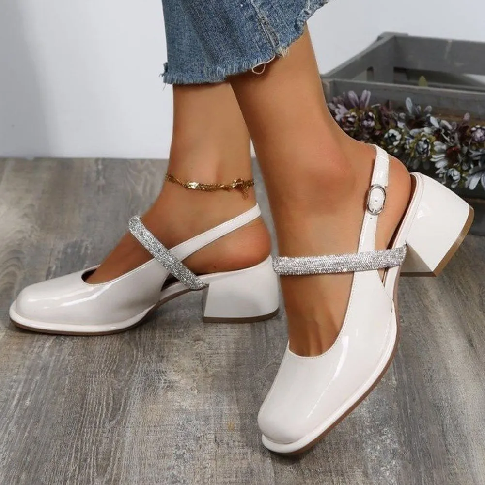 Brand New Ladies Thick High Heels Sandals Fashion Crystal Buckle Mary Janes Summer women's Sandals Party Elegant Woman Shoes