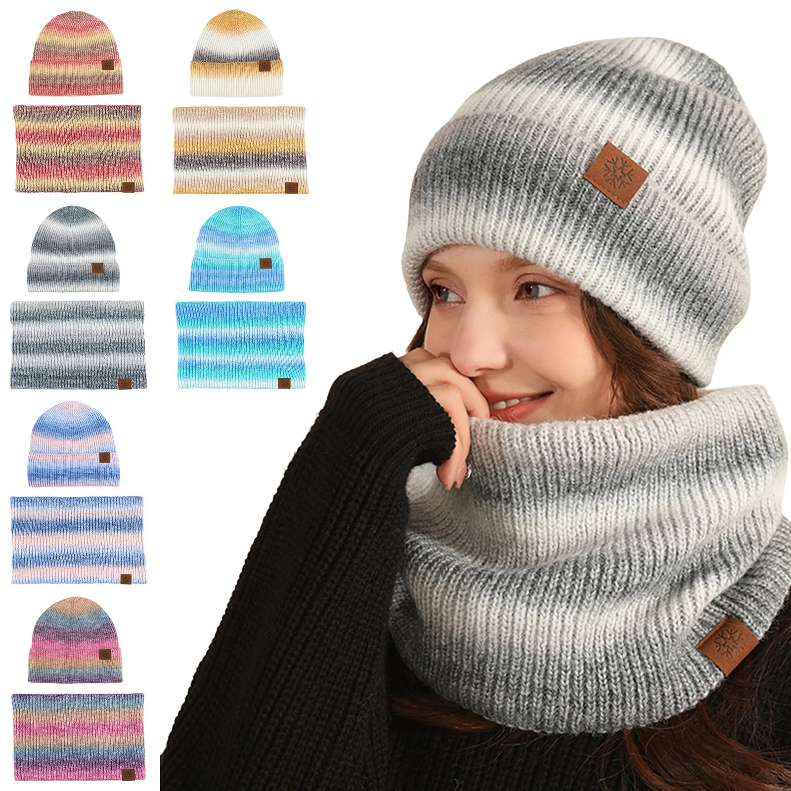 

Мужская и женская зимняя шапка, комплект с теплым шарфом, комплект с толстой вязаной шапкой, шапкой, перчатками, шарфом, набор из двух предме...