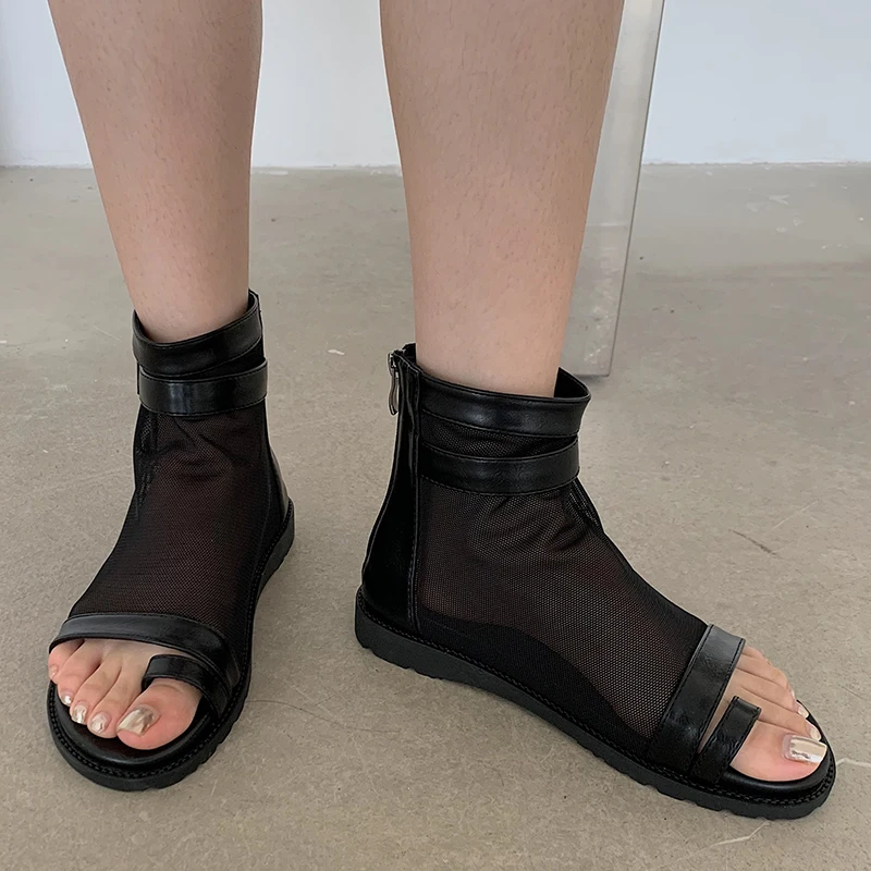 

2022 Fashion Zippers Women Ankle Boots Sandals Mesh Breathable Female Casual Outdoor Buckle Elegant Ladies Flats With Shoes