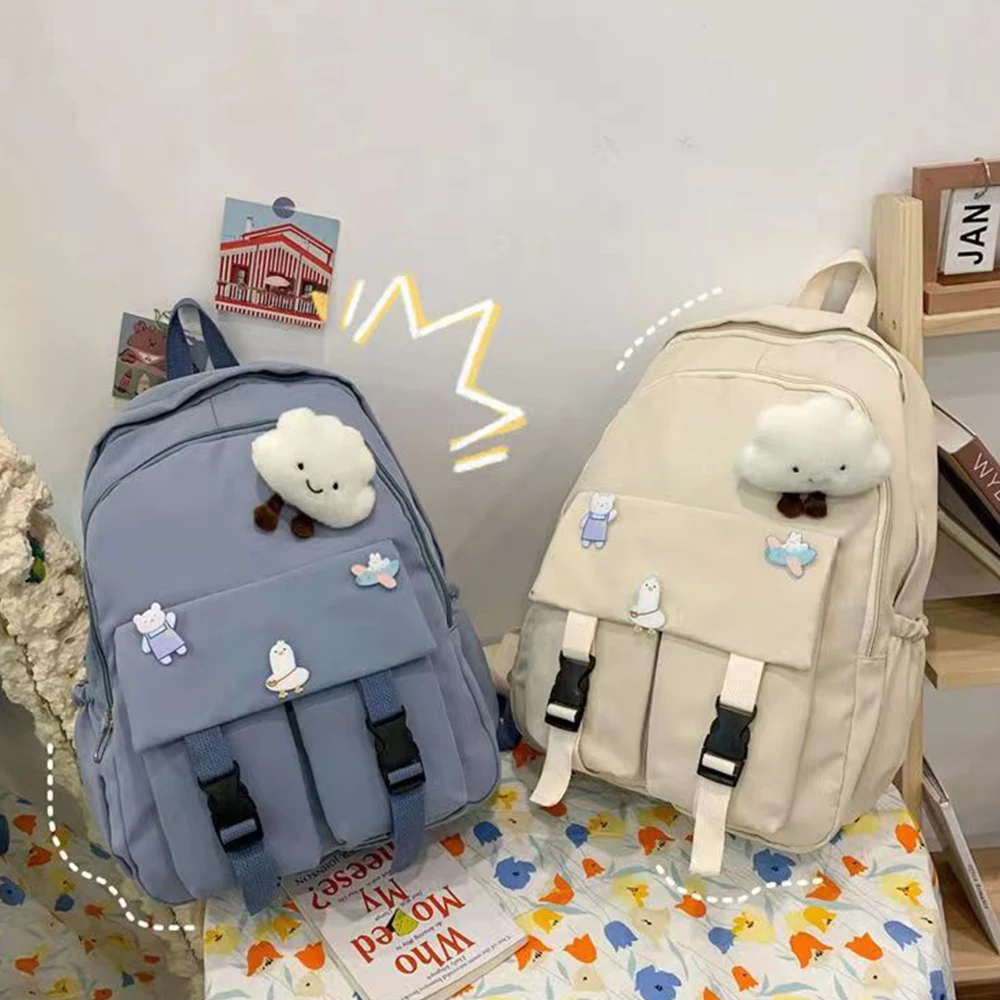 

Schoolbag Large Capacity Backpack Simple Shoulder Bag High School College Students' Bag With Badges Korean Version Student Bag