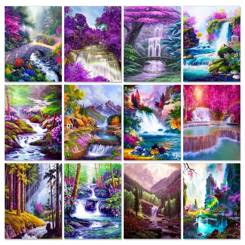 

GATYZTORY Oil Painting By Numbers Waterfall Landscape With Frame Drawing Paints On Canvas Picture Coloring By Number Decoration