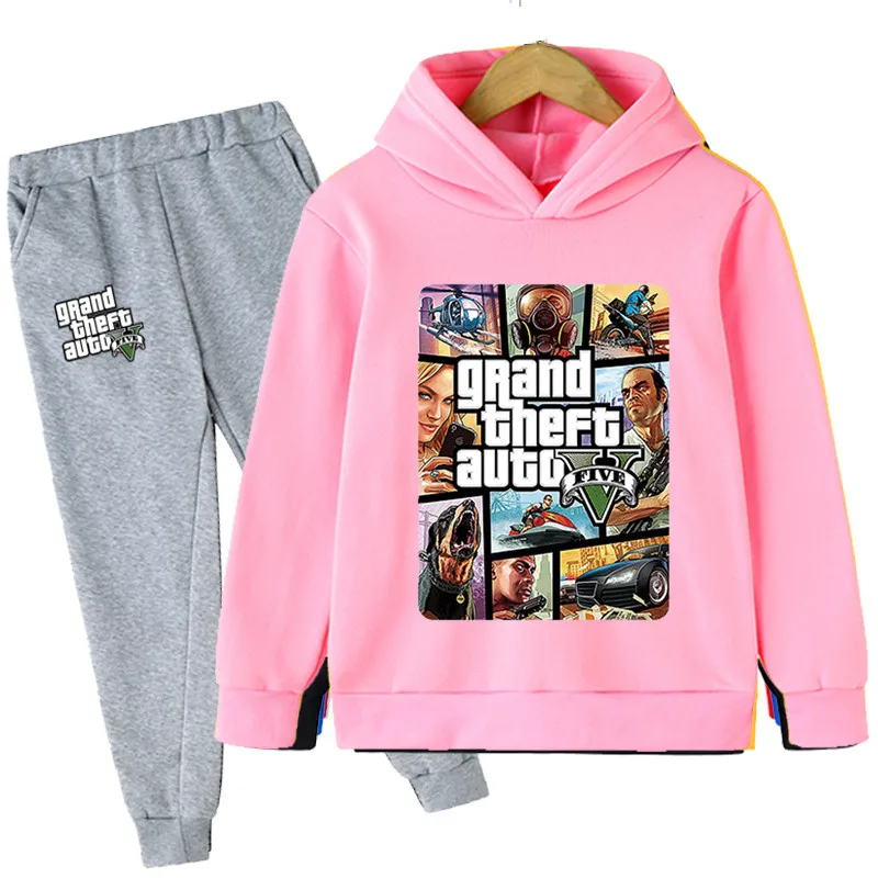 New Spring and Autumn Boys Gta 5 Clothing Charming Coat Clothes Cartoon Hoodie + Pants 2-piece Game CS Girl Toddler Fashion Suit enlarge