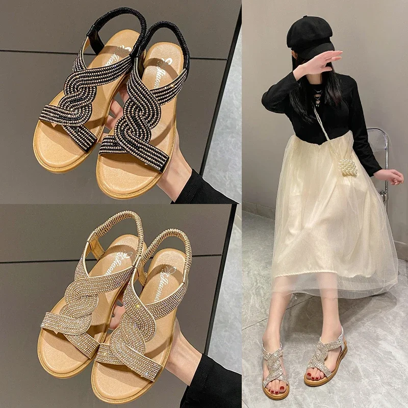 Женские босоножки на танкетке золотистые сандалии-гладиаторы среднем каблуке