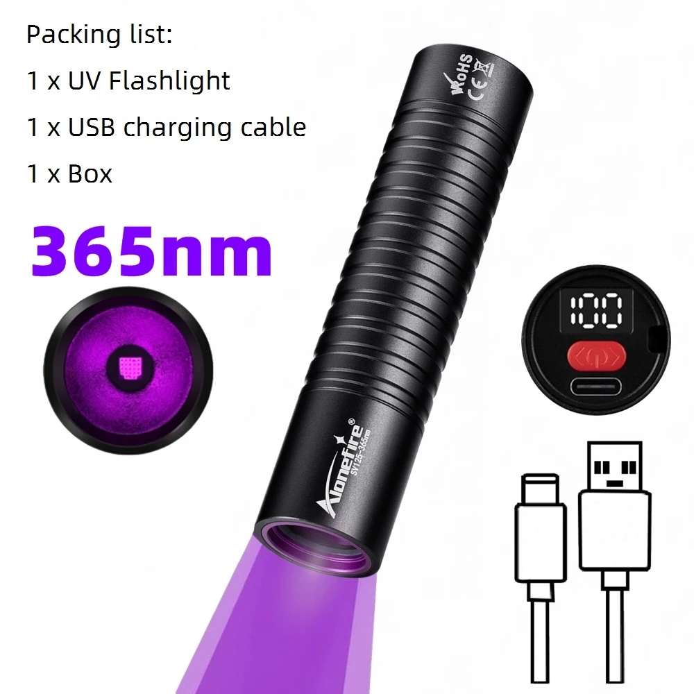 

AloneFire SV125 USB-перезаряжаемый УФ-фонарь черного цвета