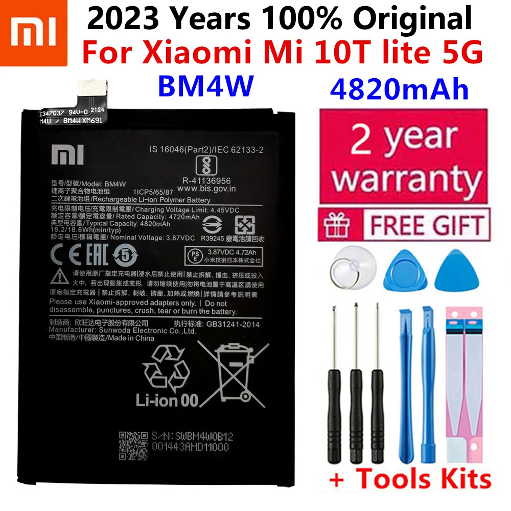 

2023 год, 100% оригинальный высококачественный аккумулятор 4820 мАч BM4W для Xiaomi Mi 10T lite, фотоэлементы, аккумулятор + Бесплатные инструменты