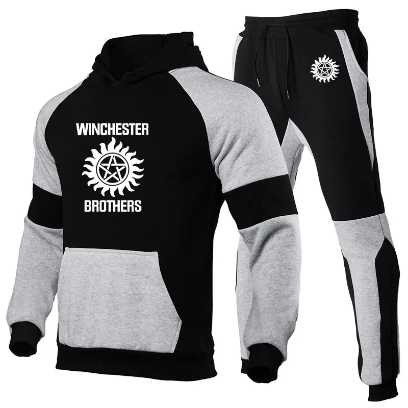 

2022spring autumn Tracksuit Supernatural winchester brothers Print Hoodies Men Suit Warm Hoodie+Pants Two-piece Sets