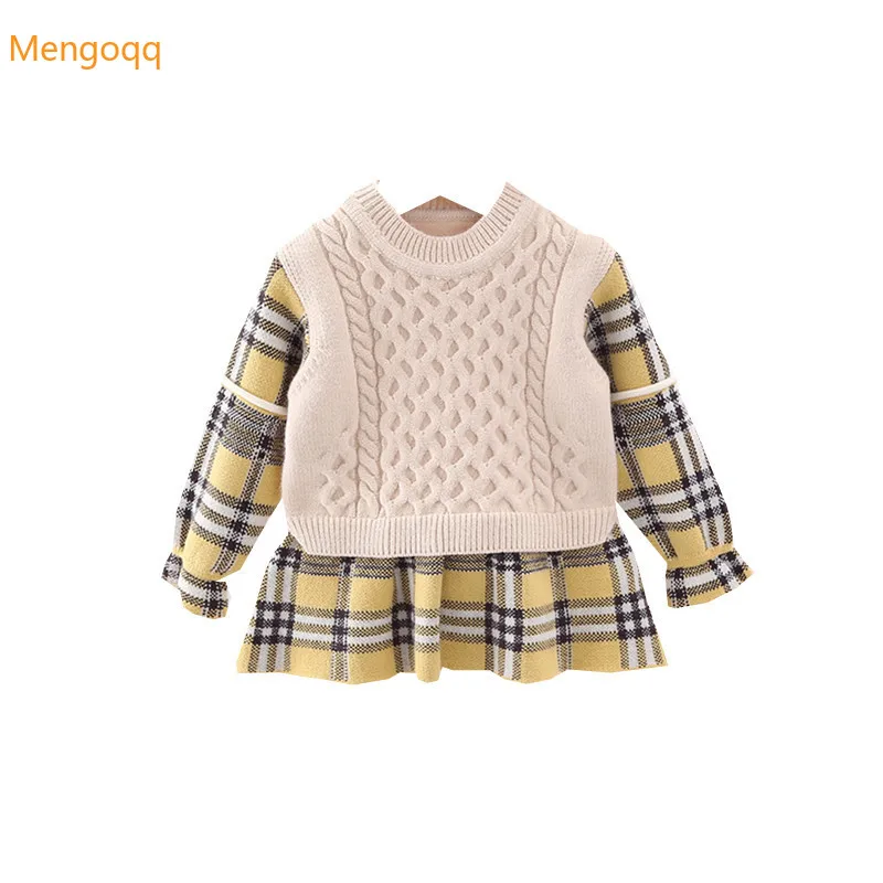 

Kids Baby Girls Witer Autumn Thicken Patchwork Plaid Outwear Knitting Ruched Tops Coat Jcaket Pullover Sweater 6M-5Y