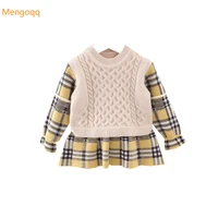 kids baby girls witer autumn thicken patchwork plaid outwear knitting ruched tops coat jcaket pullover sweater 6m 5y