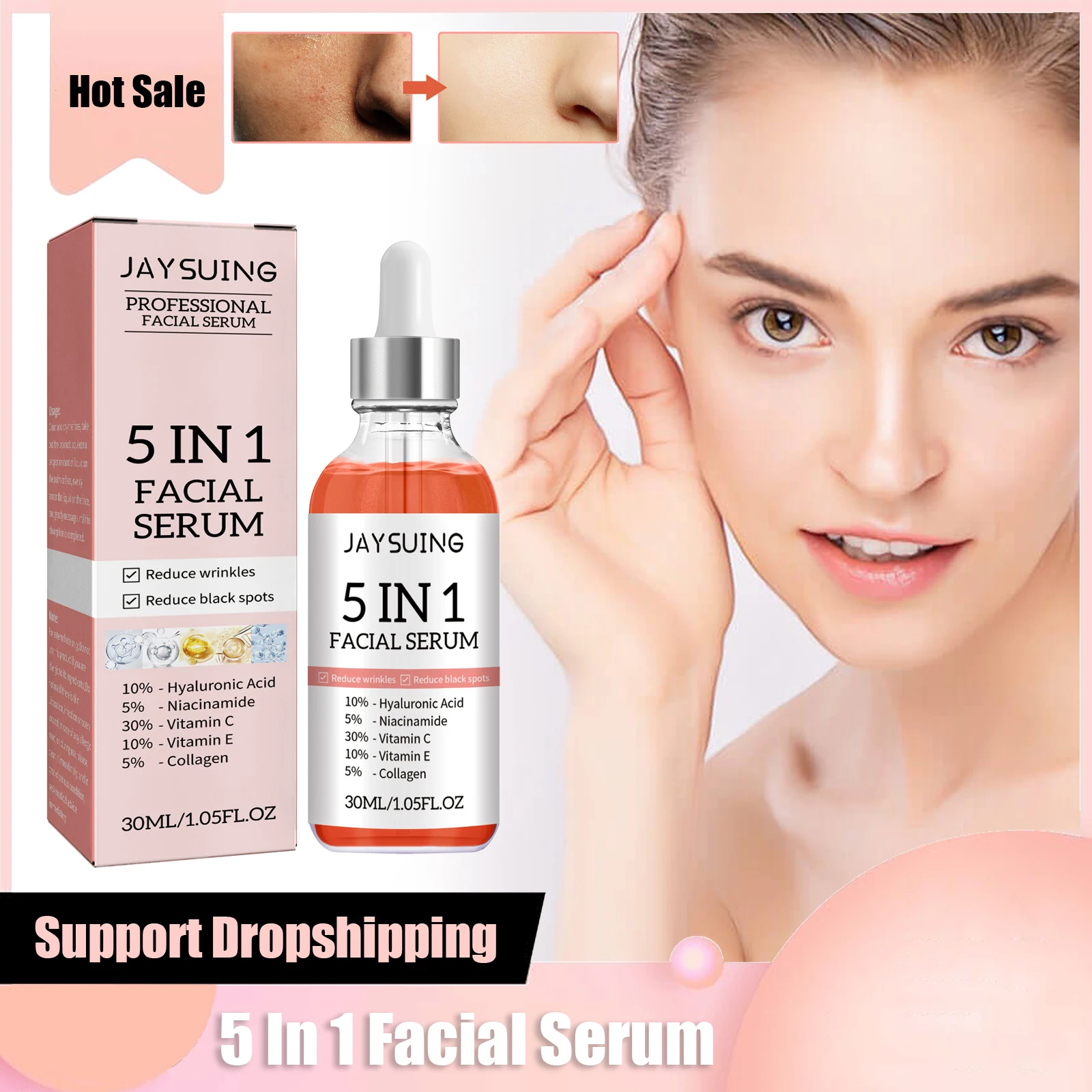 

Fade Lines Face Serum Anti Aging Wrinkles Vitamin C Essence Brighten Skin Lighten Spots Remove Acne Shrink Pores Skin Care Serum