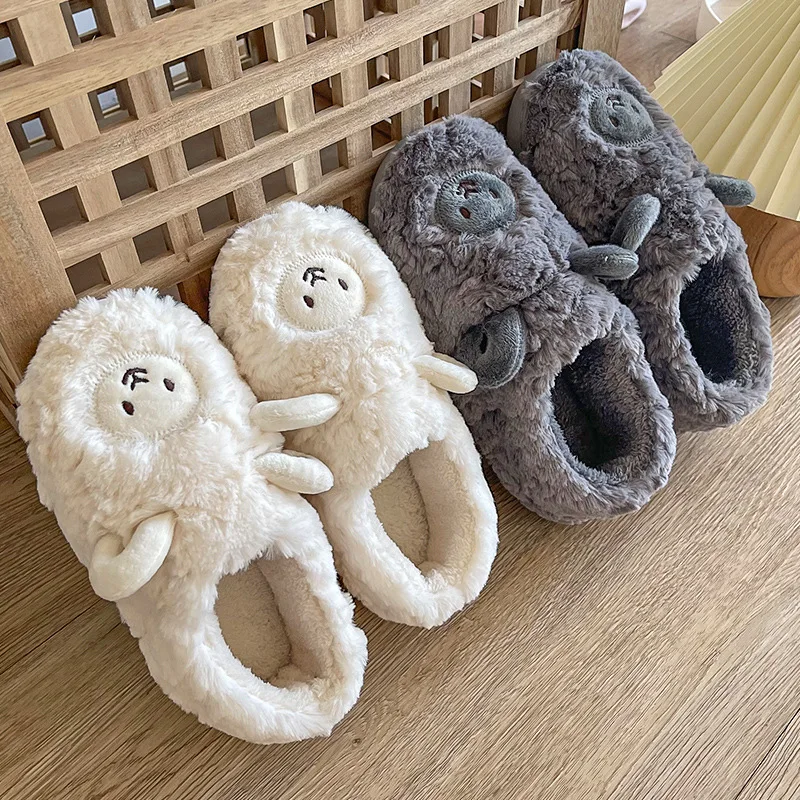 Купи Cartoon Cute Cotton Slippers Autumn and Winter Indoor Home Couple Slippers Warm Faux Fur Slippers Girl Heart Cotton Shoes Winter за 413 рублей в магазине AliExpress