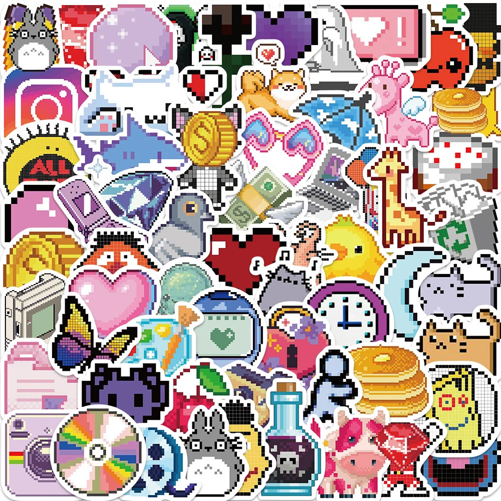 

10/30/50PCS INS Style Cute Pixel Stickers Cartoon Decals Laptop Bike Phone Luggage Scrapbook Diary Waterproof Sticker Kids Toy