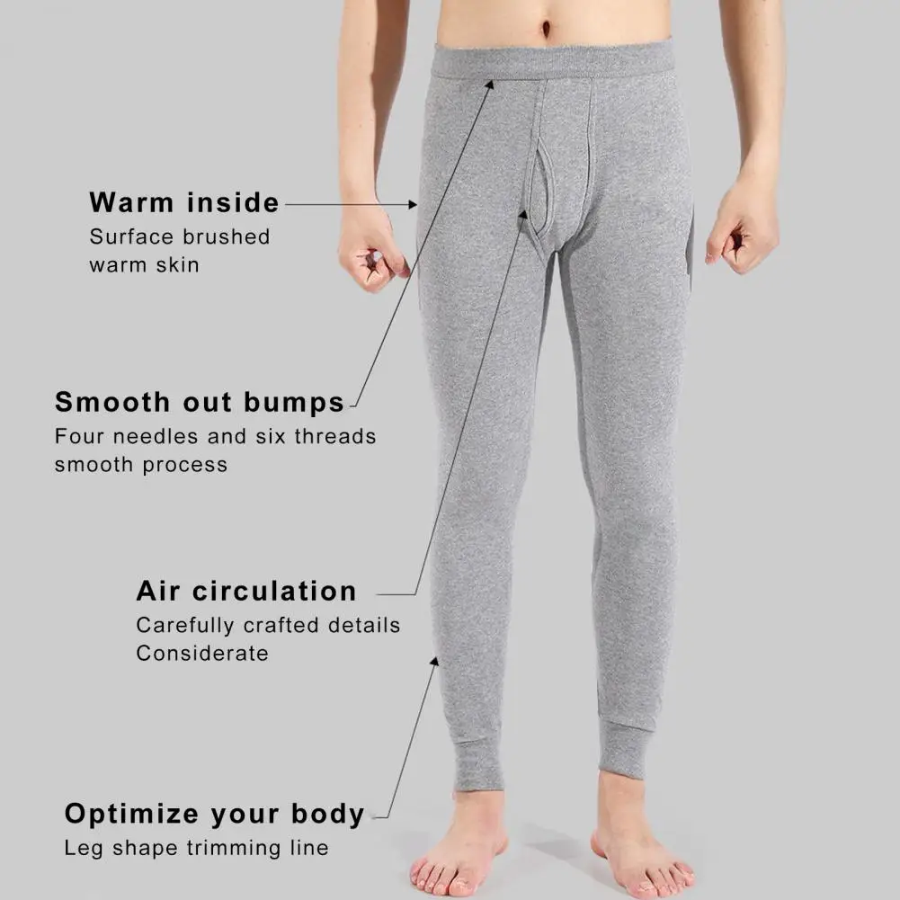 

Men Leggings Solid Color Elastic Waist Anti-pilling Close Fit Autumn Winter Plus Size Underwear Pants for Inner Wearing