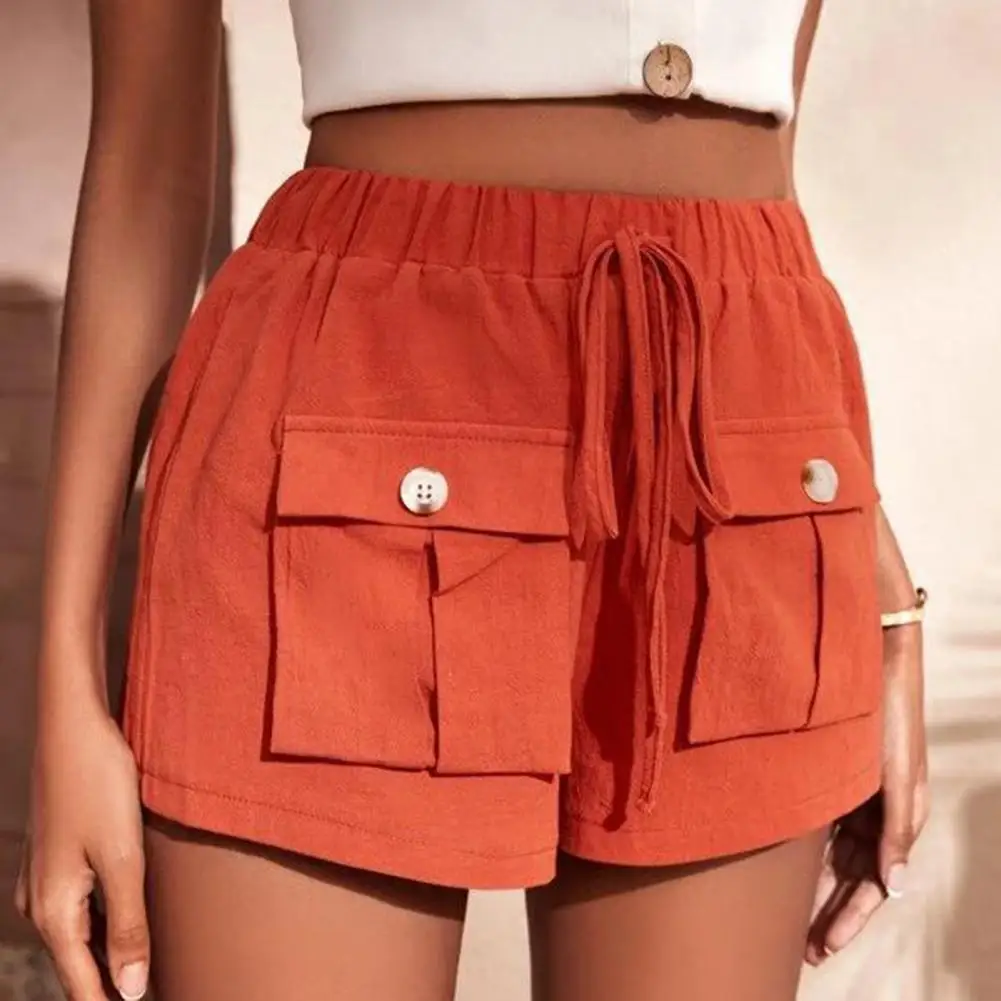 

Women Shorts Mid-rise Elastic Waistband Running Shorts Drawstring Pockets Women Shorts Summer Wide Leg Mini Shorts Streetwear