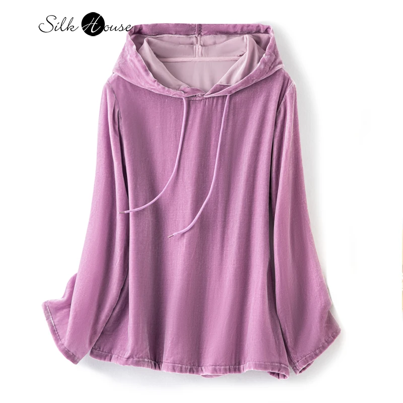 Женская Осенняя толстовка из натурального шелка тутового шелкопряда с длинным