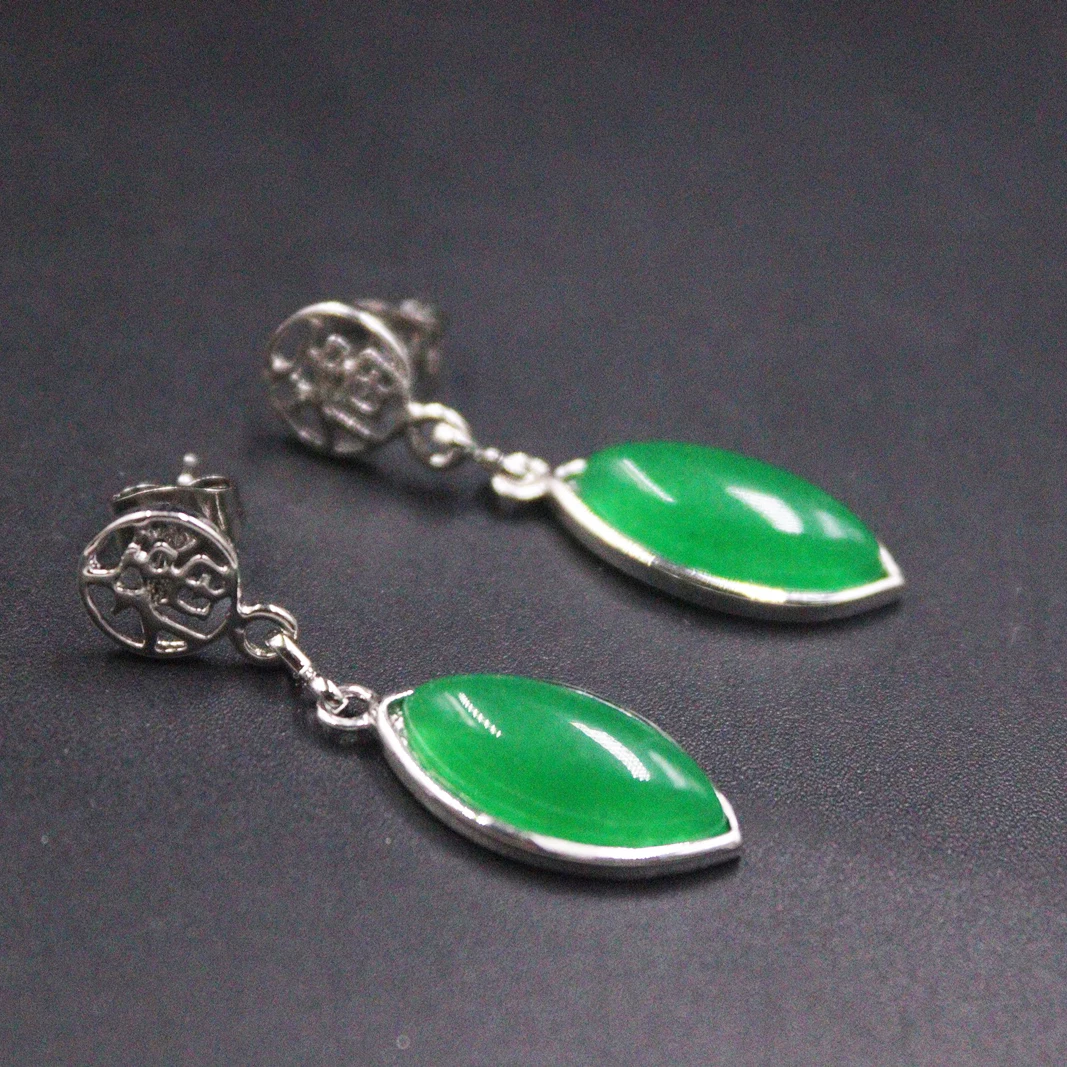 

Real Jade Gp Earrings 18K Gold Plated For Women Green Jadeite Chalcedony Long Marquise Heating Jade Earrings Hook 33*13mm