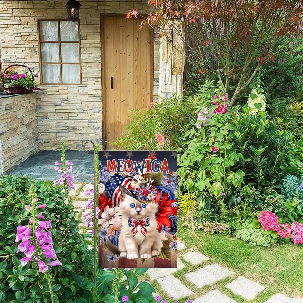 Патриотический Садовый флаг кошки 4 июля для наружного использования 12x18 дюймов