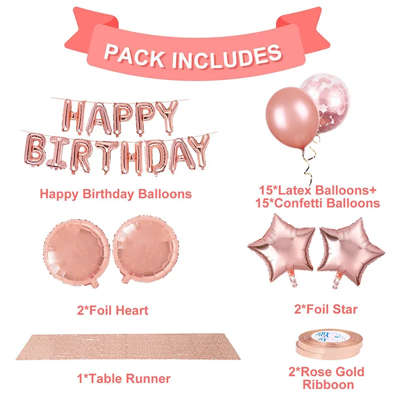 Набор воздушных шаров с надписью на день рождения 16 дюймов розовое золото