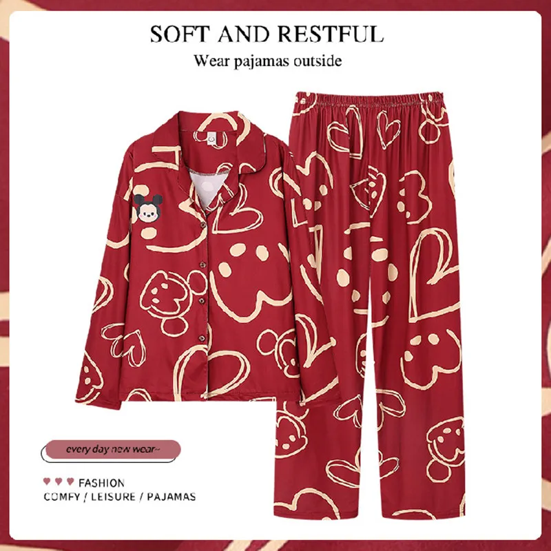 Autumn Winter Couple Pajamas Set China Red Marry Matching Pijama Long Sleeves Homesuit Lovers Roomwear Cartoon Costume 2pcs Set
