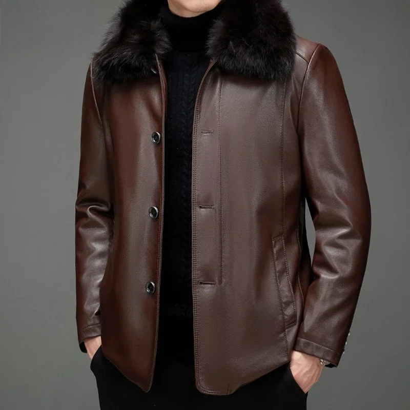 Зимняя куртка из натуральной кожи для женщин утепленные пуховики Мужская модная