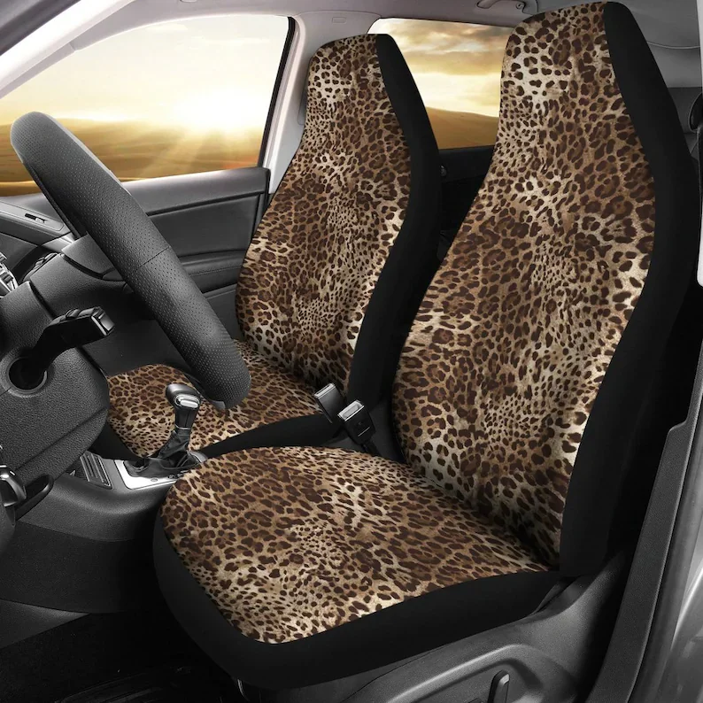 

Leopard Cheetah Animal Print Car Seat Covers Pair, 2 Front Seat Covers, Car Seat Protector, Car Accessories