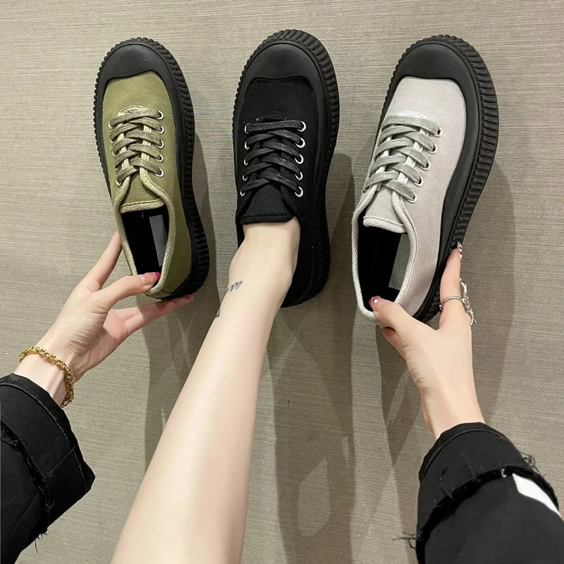 

Парусиновая женская обувь на толстой подошве, новинка 2022, летняя и осенняя Корейская версия, универсальная Повседневная модная дышащая обу...