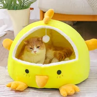 Cartoon Cute Chicken Cat House Soft Cotton Enclosed Pet Sleeping Bed Warm Mat Bed for Small Medium Dogs Kitten Litter Pet Items
