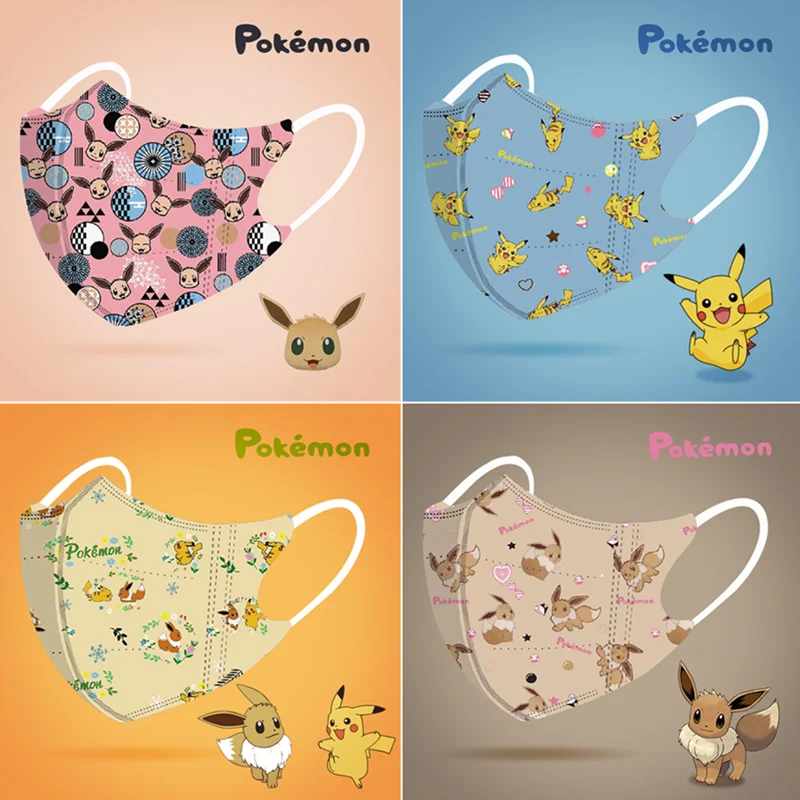 

10 шт. 3D Покемон детская маска для рта Пикачу евее одноразовая Пылезащитная детская маска Мультяшные аниме маски для лица закрывающие рот
