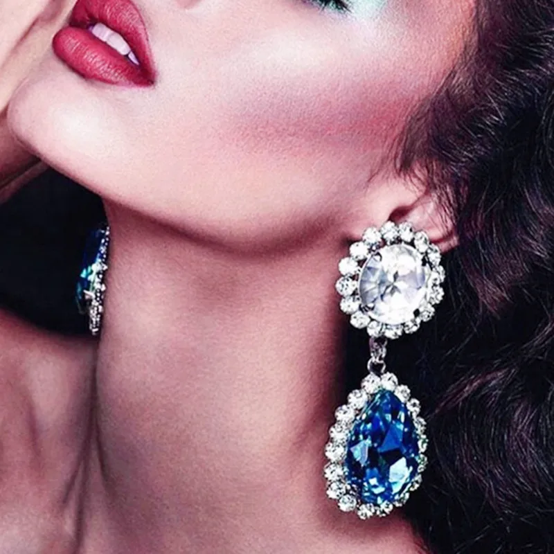 

Fashion Big Water Drop Alloy Shining Crystal Pendant Earring For Women Statement Metal Wedding Jewelry Accessories 2022 Trend