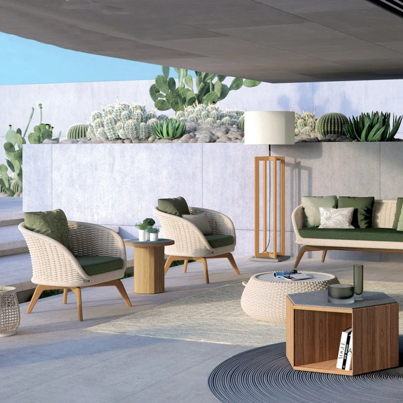 

Nordic teak outdoor sofa set leisure villa garden hotel table rattan rocking chair